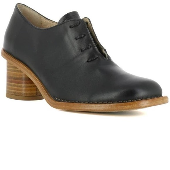 Neosens Women’s Black Leather Cylinder Block Heel Shooties Minimalist Neutral - Picture 1 of 12